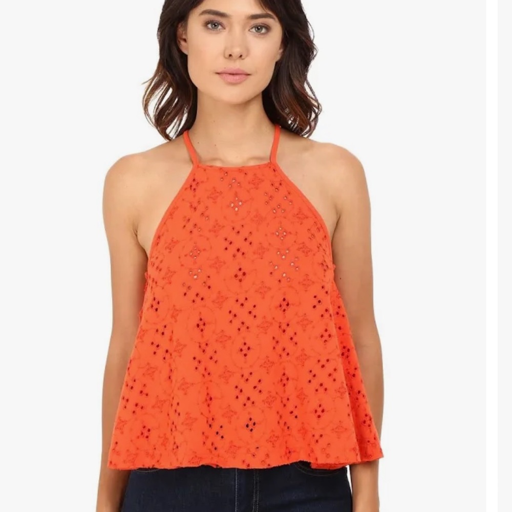 Free People | Dream Date orange cutaway eyelet lace back tank top size m…
